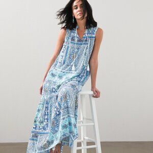 NWT Chico's Maxi Dress Modern Peasant Tile Dress Pattern Blue Sz 2 12/14
